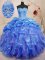 Clearance Organza Sweetheart Sleeveless Lace Up Beading and Ruffles Sweet 16 Dresses in Blue