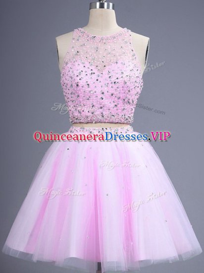 Lilac Dama Dress Prom and Party and Wedding Party with Beading Scoop Sleeveless Lace Up - Click Image to Close