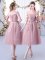Fitting Empire Vestidos de Damas Pink Off The Shoulder Tulle Half Sleeves Tea Length Lace Up