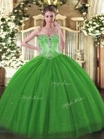 Sweetheart Sleeveless Quinceanera Gowns Floor Length Beading Green Tulle and Sequined