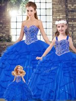 Dynamic Royal Blue Sleeveless Tulle Lace Up Quince Ball Gowns for Military Ball and Sweet 16 and Quinceanera