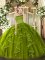 Chic Olive Green Tulle Zipper Strapless Sleeveless Floor Length Quinceanera Dresses Ruffles