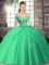 Glamorous Lace Up Sweet 16 Dress Turquoise for Military Ball and Sweet 16 and Quinceanera with Beading and Pick Ups Brush Train