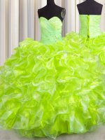 Sexy Yellow Green Sweetheart Lace Up Beading and Ruffles Quinceanera Gowns Sleeveless