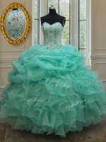 Fancy Apple Green 15 Quinceanera Dress Military Ball and Sweet 16 and Quinceanera with Beading and Ruffles Sweetheart Sleeveless Lace Up(SKU PSSW005BIZ)