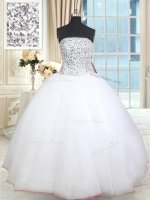 Sequins Ball Gowns Quince Ball Gowns White Strapless Tulle Sleeveless Floor Length Lace Up(SKU PSSW0307BIZ)