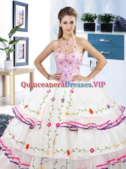 Gorgeous Halter Top Sleeveless Embroidery and Ruffled Layers Lace Up Sweet 16 Dresses - Click Image to Close