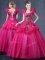 Beautiful Straps Sleeveless Lace Up Quinceanera Dresses Fuchsia Tulle