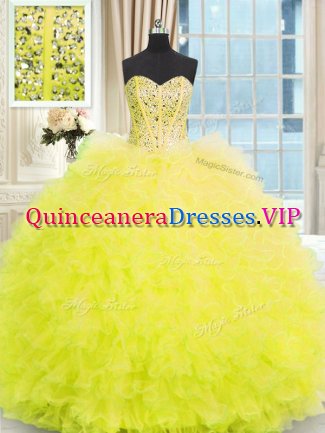 Sleeveless Lace Up Floor Length Beading and Ruffles Quinceanera Gown