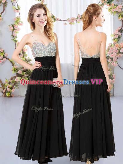 Graceful Chiffon Sleeveless Floor Length Quinceanera Court of Honor Dress and Beading - Click Image to Close