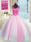 Graceful Baby Pink and Pink And White V-neck Neckline Beading 15th Birthday Dress Sleeveless Lace Up