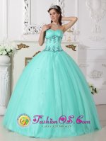Minong Wisconsin/WI Elegant Quinceanera Dress For Quinceanera With Turquoise Sweetheart Neckline And EXquisite Appliques