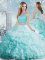 Modern Aqua Blue Sleeveless Organza Clasp Handle Quinceanera Gown for Military Ball and Sweet 16 and Quinceanera