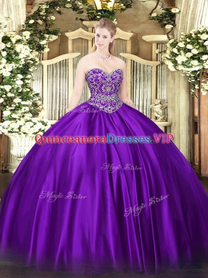Decent Purple Lace Up 15 Quinceanera Dress Beading Sleeveless Floor Length - Click Image to Close