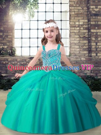 Sleeveless Lace Up Floor Length Beading Little Girl Pageant Dress