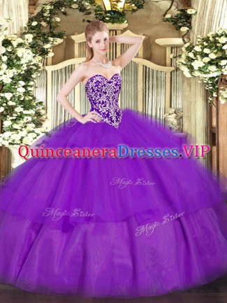 Hot Sale Floor Length Ball Gowns Sleeveless Purple Quinceanera Gowns Lace Up