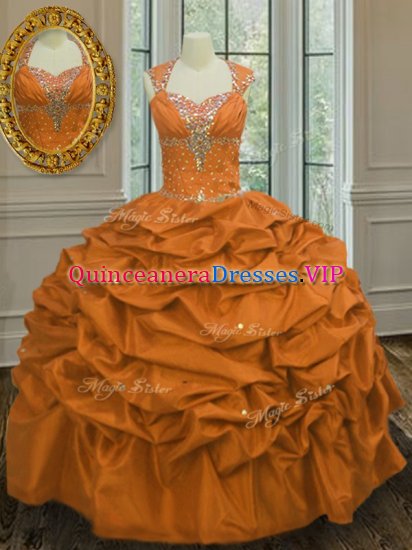 Orange Straps Lace Up Beading and Pick Ups Quinceanera Dress Sleeveless - Click Image to Close