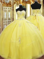 Dazzling Gold Lace Up Sweetheart Beading and Appliques 15 Quinceanera Dress Tulle Sleeveless