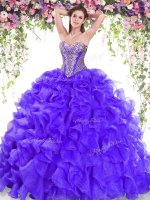 Pretty Purple Organza Lace Up Sweet 16 Dress Sleeveless Sweep Train Beading and Ruffles(SKU QDDTA126002-1BIZ)