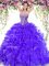 Pretty Purple Organza Lace Up Sweet 16 Dress Sleeveless Sweep Train Beading and Ruffles