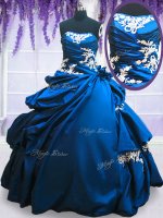 Admirable Floor Length Lace Up Party Dress for Girls Royal Blue for Military Ball and Sweet 16 and Quinceanera with Appliques and Pick Ups