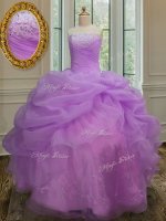 Fabulous Lilac Strapless Lace Up Embroidery and Pick Ups Sweet 16 Quinceanera Dress Sleeveless