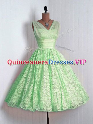 Mini Length Lace Up Vestidos de Damas for Prom and Party and Wedding Party with Lace