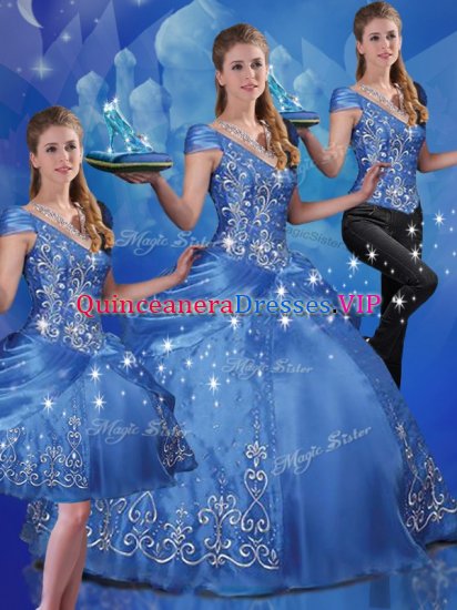 Organza Cap Sleeves Floor Length Sweet 16 Dress and Beading and Embroidery - Click Image to Close