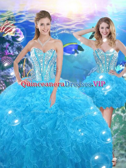 Flirting Baby Blue Ball Gowns Beading and Ruffles Sweet 16 Dresses Lace Up Organza Sleeveless Floor Length - Click Image to Close