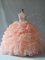 Pretty Peach Organza Lace Up Quince Ball Gowns Sleeveless Floor Length Beading and Ruffles