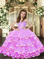 Sleeveless Organza Floor Length Lace Up Little Girls Pageant Gowns in Lavender with Ruffled Layers(SKU PAG1138-2BIZ)