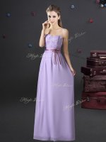 Lavender Lace Up Quinceanera Dama Dress Lace and Appliques and Belt Sleeveless Floor Length