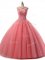 Sleeveless Floor Length Beading and Lace Lace Up Quinceanera Gown with Watermelon Red