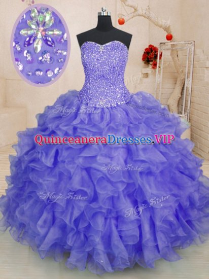 Lavender Ball Gowns Organza Sweetheart Sleeveless Beading and Ruffles Floor Length Lace Up Quinceanera Dresses - Click Image to Close