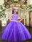 Floor Length Lace Up Pageant Gowns For Girls Lavender for Party and Wedding Party with Appliques