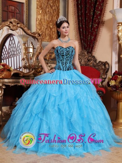 Sweetheart Neckline Embroidery with Beading Modest Aqua Blue Quinceanera Dress with Ruffles In Bredasdorp South Africa - Click Image to Close