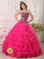 Empuriabrava Spain Gorgeous Ruffled Hot Pink Quinceanera Dress For Sweetheart Organza With Beading Ball Gown