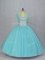 Clearance Floor Length Aqua Blue Quinceanera Dress Tulle Sleeveless Beading