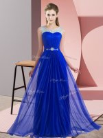 Empire Vestidos de Damas Royal Blue Scoop Chiffon Sleeveless Floor Length Lace Up