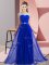 Empire Vestidos de Damas Royal Blue Scoop Chiffon Sleeveless Floor Length Lace Up