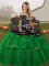 Trendy Embroidery and Ruffled Layers 15th Birthday Dress Green Lace Up Sleeveless Brush Train