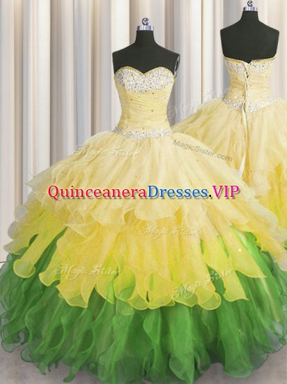 Multi-color Ball Gowns Beading and Ruffles and Ruffled Layers and Sequins Quinceanera Dresses Lace Up Organza Sleeveless Floor Length - Click Image to Close