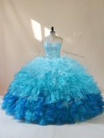Multi-color Sleeveless Floor Length Beading and Ruffles Lace Up Ball Gown Prom Dress