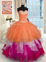 Cheap Multi-color Ball Gowns Organza Sweetheart Sleeveless Beading and Ruffled Layers Floor Length Lace Up 15th Birthday Dress