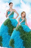 Custom Fit Sleeveless Floor Length Sequins and Pick Ups Lace Up Quinceanera Gown with Multi-color