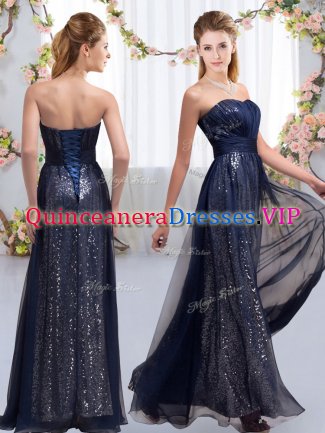 Navy Blue Sweetheart Neckline Sequins Damas Dress Sleeveless Lace Up