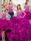 Four Piece Ball Gowns 15th Birthday Dress Fuchsia Sweetheart Organza Sleeveless Lace Up