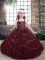 Stunning Burgundy Ball Gowns Beading and Ruffled Layers Custom Made Pageant Dress Lace Up Tulle Sleeveless Floor Length