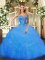 Glittering Blue Sweetheart Lace Up Beading and Ruffles Quinceanera Dresses Sleeveless