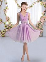 Super Chiffon Sleeveless Knee Length Dama Dress and Beading